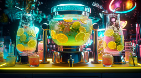 Mojito cocktail with lime, orange, lemon and ice on bar counterの素材