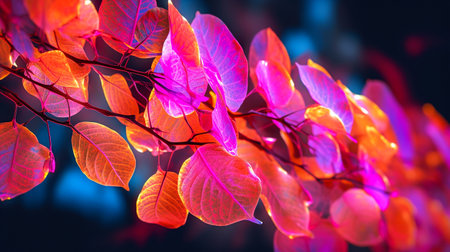 Colorful leaves in the garden at night. Beautiful nature background.の素材