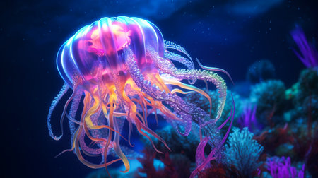 Jellyfish swimming in the ocean. 3D rendered illustration.の素材