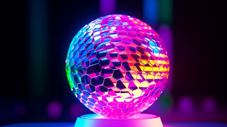 Colorful disco ball on the podium. Abstract background. 3d renderingの素材