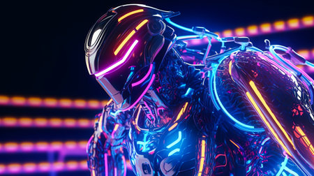 Cyborgs with glowing neon lights. 3d illustration. 3d rendering.の素材