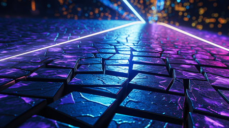 3d rendering. Futuristic illuminated street scene. cyberpunk-styleの素材