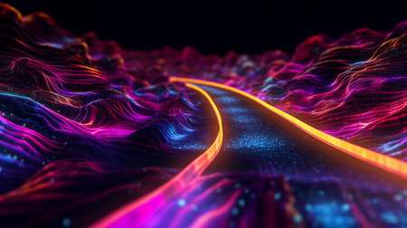 3d rendering of abstract wavy background with glowing particles. Futuristic wave design.の素材