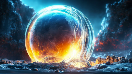 3D illustration of an alien planet in space. 3D renderingの素材