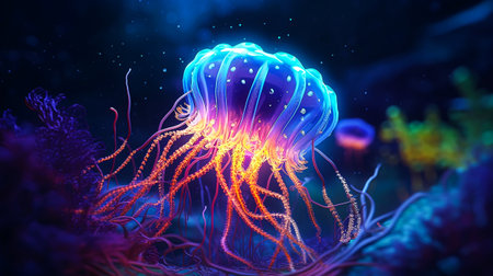 Jellyfish in the sea. 3d illustration of jellyfishの素材