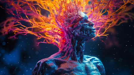 3d rendering of a man with blood vessels in his head.の素材