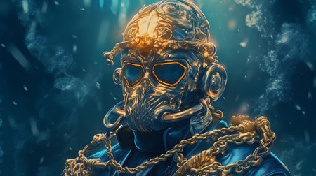 Astronaut with a chain on his neck. 3d renderingの素材