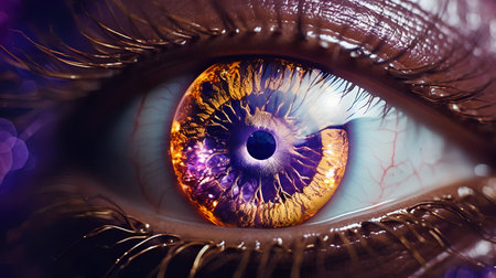 Macro shot of beautiful female eye with glowing iris. vision conceptの素材