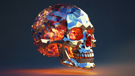 Skull in low poly style. 3D illustration. 3d rendering.の素材