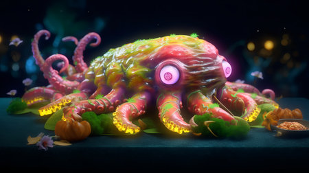 Halloween octopus with scary eyes in the dark. Halloween concept.の素材
