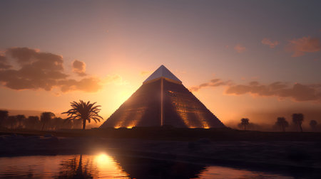 The Pyramid of Khufu in Cairo, Egypt at sunset.の素材
