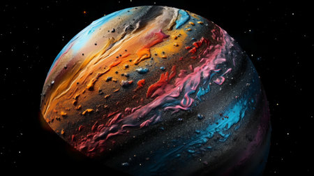 Abstract planet with colorful water on a black background. 3d renderingの素材