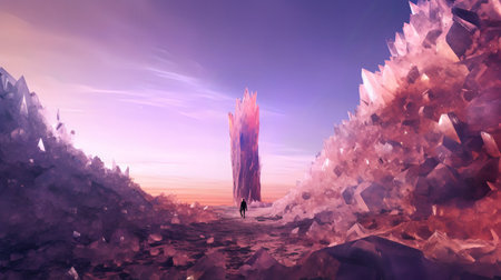 Fantasy alien planet. Mountain and sky. 3D illustration.の素材