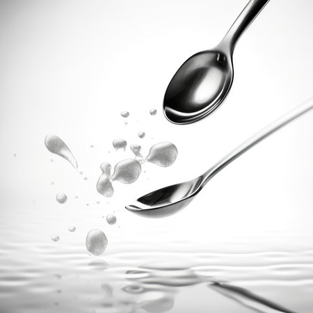 Spoon with water drops on a white background. 3d renderingの素材