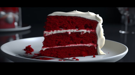 Red velvet cake on a white plate. 3d rendering. Computer digital drawing.の素材