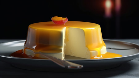 Panna cotta with orange jelly and marmalade on a plateの素材
