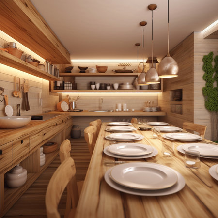 3d rendering interior of modern rustic kitchen in wooden style.の素材
