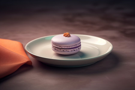 French macaroon on a saucer on a marble background.の素材