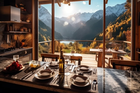 Beautiful view of the Alps from the window of a private house.の素材