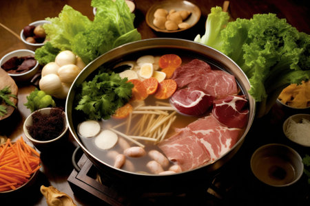 japanese hot pot with shabu shabu and vegetablesの素材