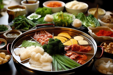 Sukiyaki, japanese hot pot with various ingredientsの素材