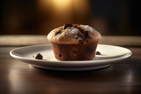 Chocolate muffin on a wooden table. Selective focus.の素材