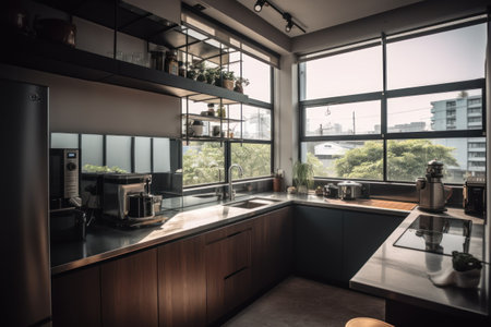 Interior of a modern kitchen in a loft apartment. Nobody insideの素材
