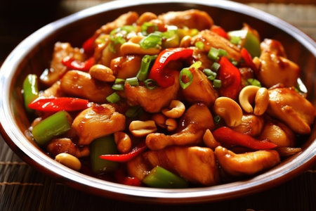 chinese cuisine. Stir-fried chicken with cashew and peanutsの素材