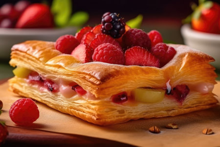 Delicious puff pastry with raspberries, blackberries and strawberriesの素材