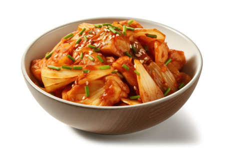 Bowl of kimchi on white background, close-upの素材