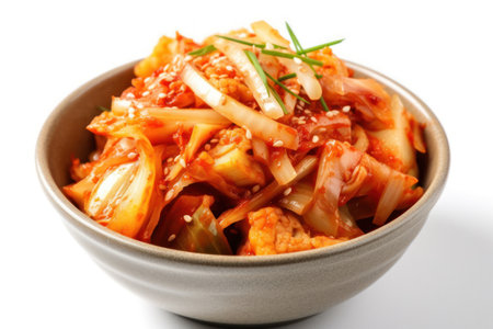 Korean Kimchi, Stir-fried pork in a bowl on white backgroundの素材