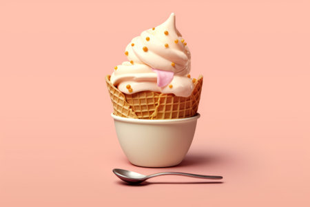 ice cream in a cup on a pink background. 3d renderingの素材