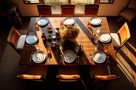 Dining table in a restaurant. View from above. Top view.の素材