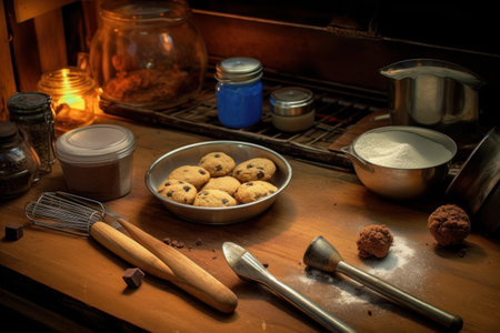 cooking cookies in the kitchen, homemade baking concept, vintage toneの素材