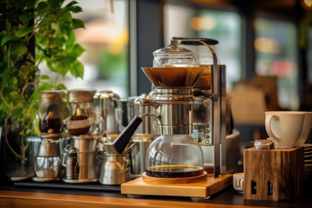 Coffee machine making drip coffee in coffee shop, stock photoの素材