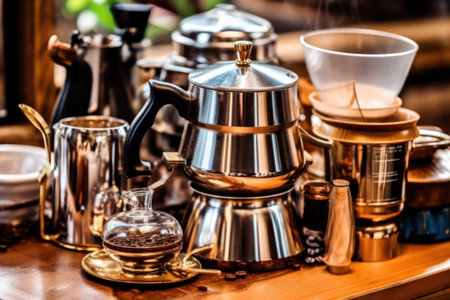 Coffee brewing equipment in coffee shop - vintage effect style picturesの素材