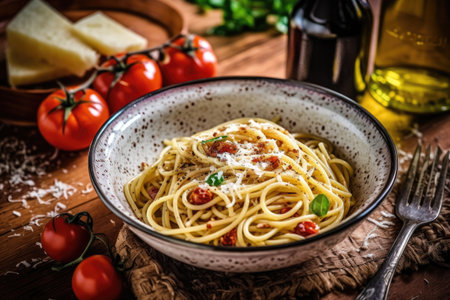 Spaghetti with tomato sauce and parmesan cheese. Italian cuisineの素材