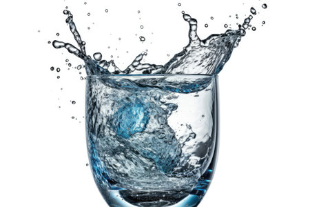 water splash in glass isolated on white background. 3d rendering.の素材