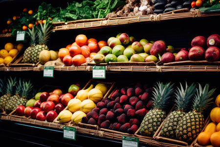 Variety of fruits and vegetables in the supermarket. Selective focus.の素材