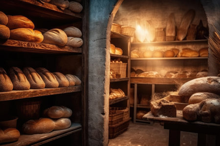 Bread in the bakery. Bakery background. Bakery shopの素材