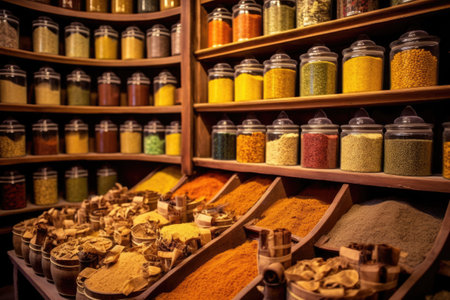 Spices and herbs in a spice shop in Istanbul, Turkey.の素材