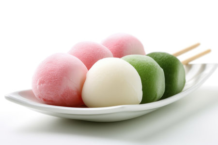 Mochi japanese dessert on plate isolated on white backgroundの素材