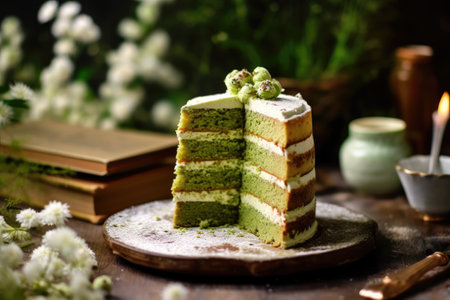 green tea cake on a dark background. tinting. selective focusの素材