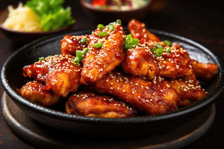 Fried chicken wings in teriyaki sauce with sesame seedsの素材