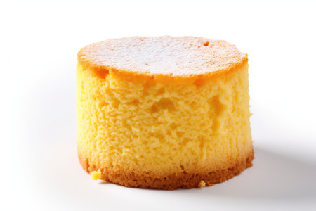 Close up of a sponge cake on a white background, isolated.の素材