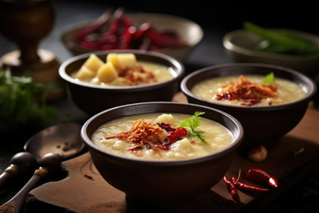 Creamy rice porridge with red pepper, garlic and grated cheeseの素材