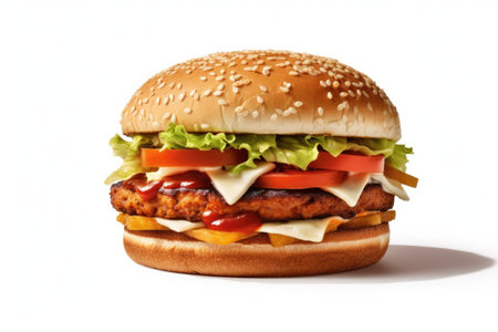 Hamburger isolated on a white background. Fast food concept.の素材