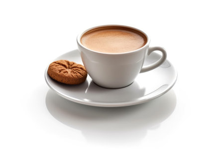 Cup of coffee with cookies isolated on white background, close upの素材