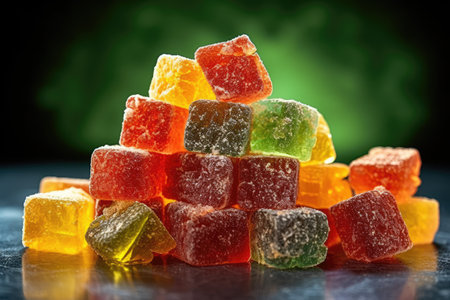Colorful jelly candies on dark background. Selective focus.の素材