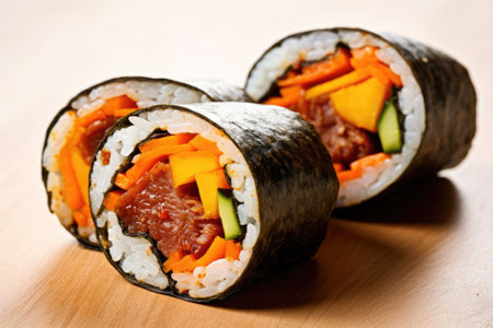 Sushi roll with tuna, cucumber, carrot and sesame seedsの素材